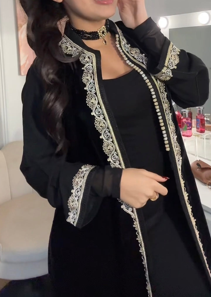 Kimono noir en velours – Éclipse